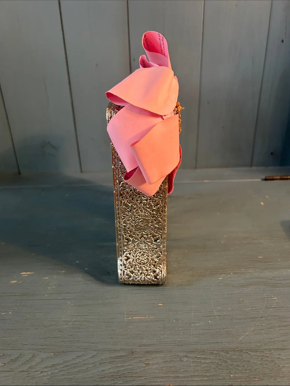 Hand Crafted Silver Decorative Letter “M” with Pink Bow